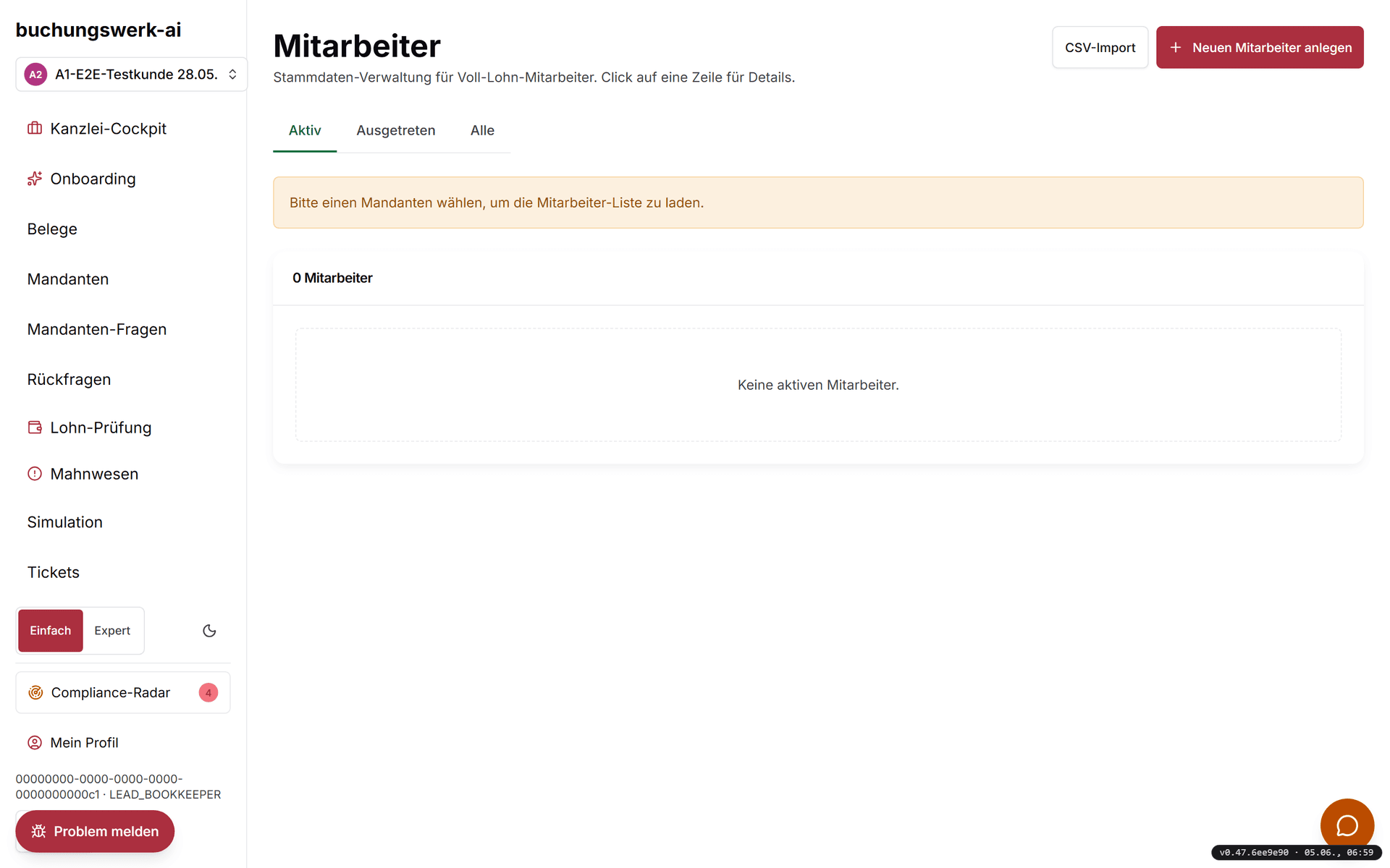 Lohn-Bereich mit Mitarbeiter-Liste